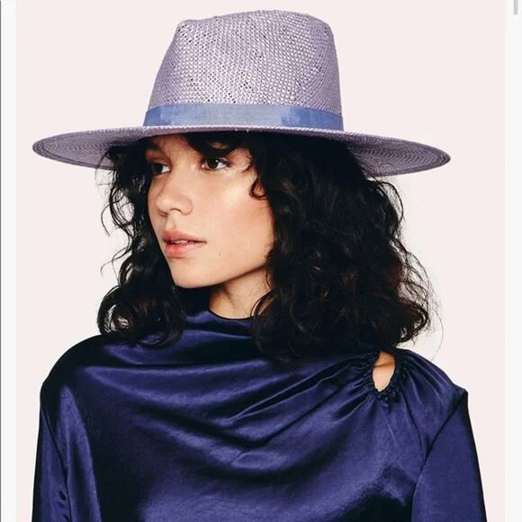 Eugenia Kim Harlow Straw Hat Fedora Lavender PurpleWide Brim Women's One Size - Picture 4 of 13